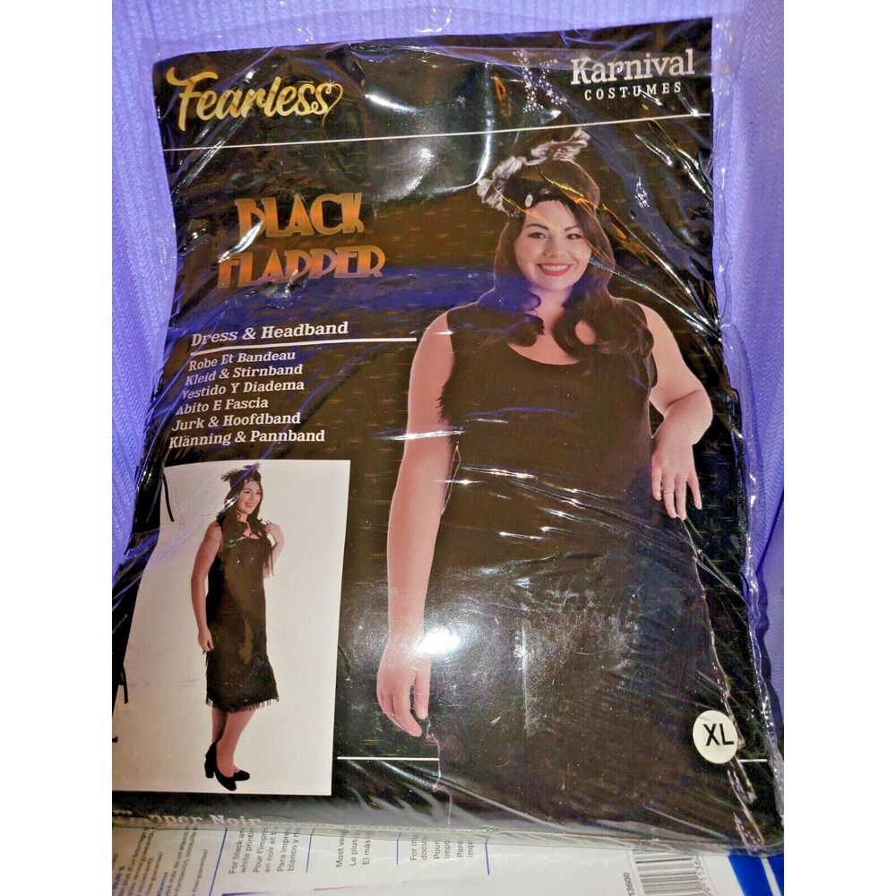 XL 18-20 Roaring 20s Flapper Dress Headband Cosplay Halloween Costume Black